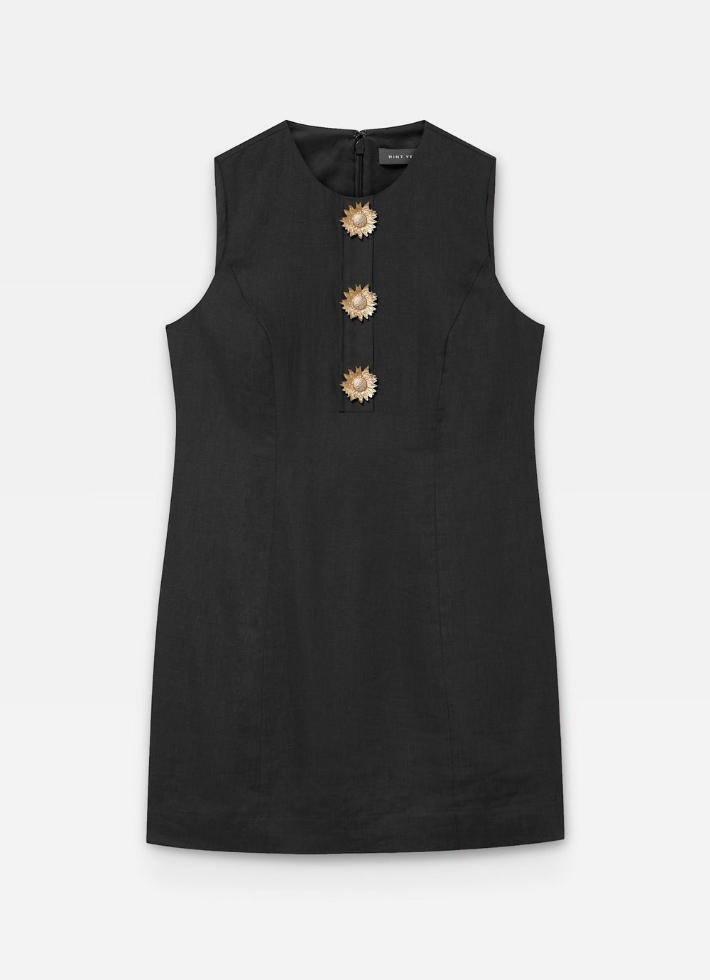 black velvet button dress mini Mint Velvet Black Beige Sunray Button Mini Dress | Size 04 | Black | Sleeveless