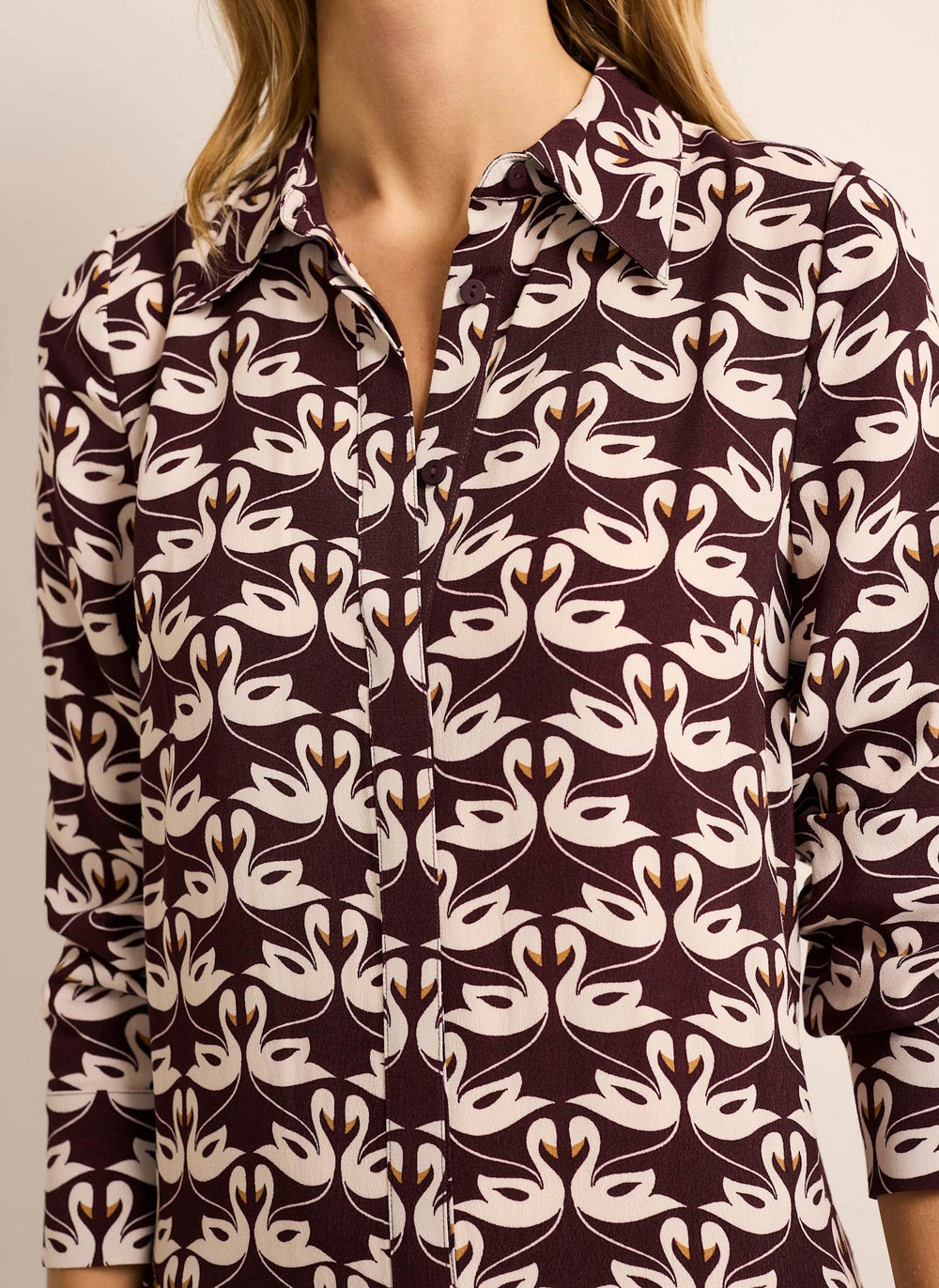 Burgundy Swan Print Mini Dress