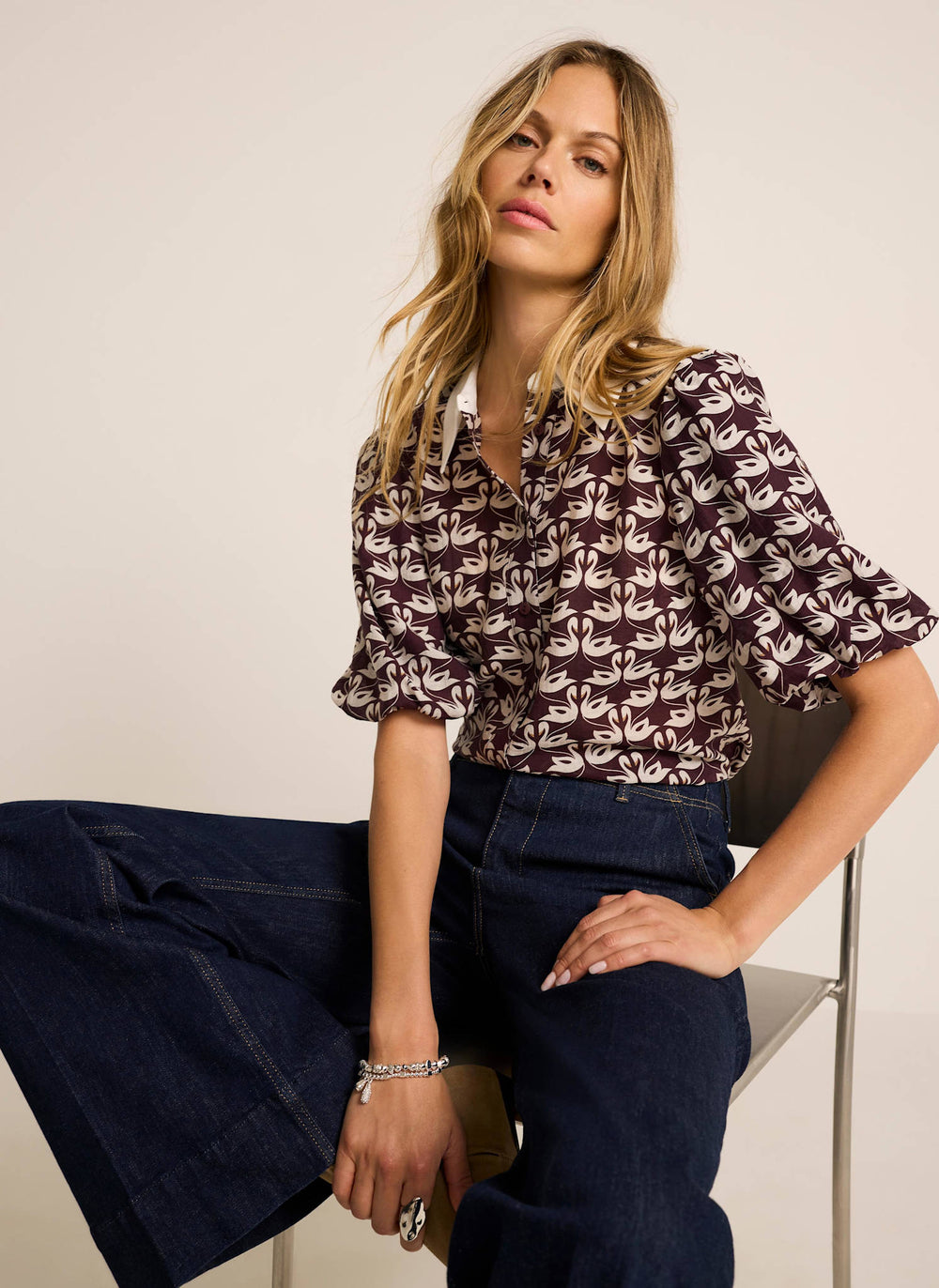 Burgundy Swan Print Shirt