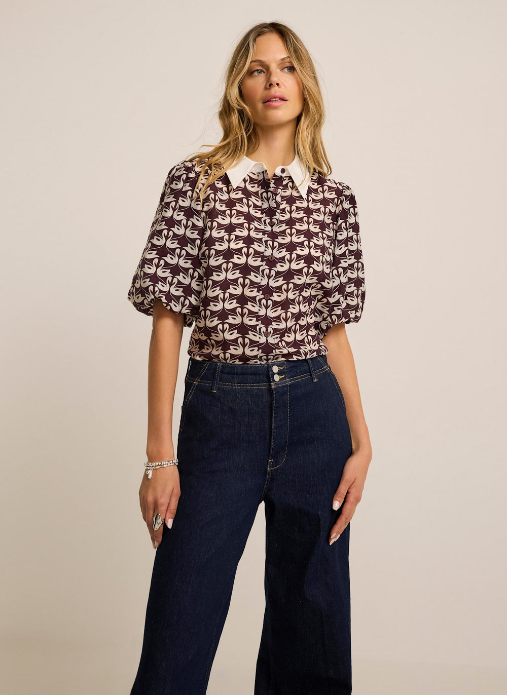 Burgundy Swan Print Shirt