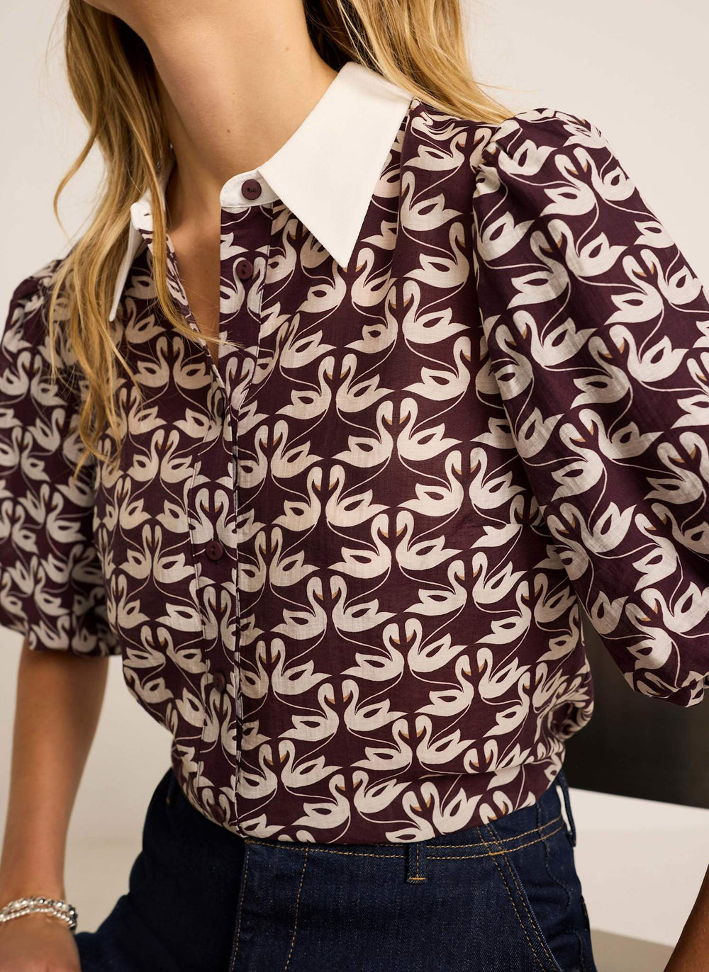 Burgundy Swan Print Shirt