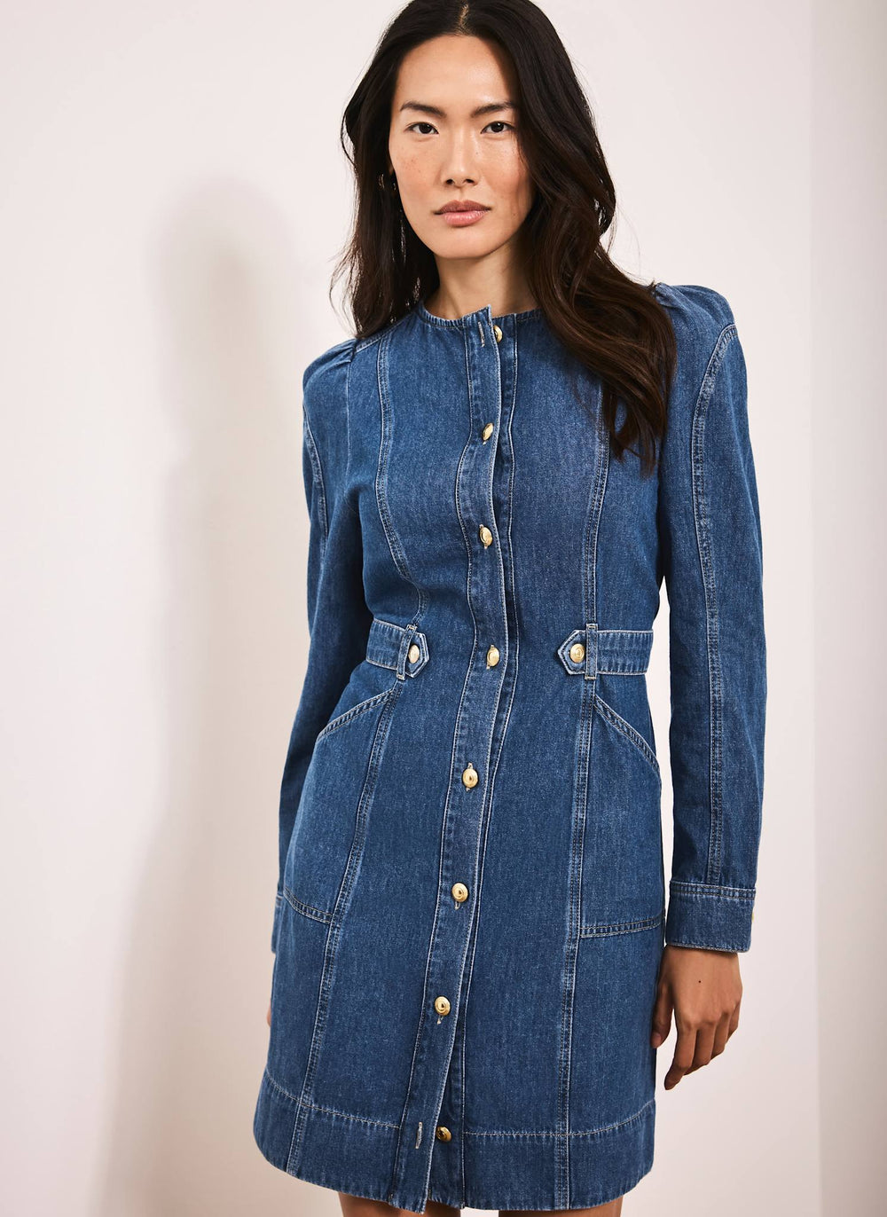 Indigo Denim Puff Sleeve Mini Dress