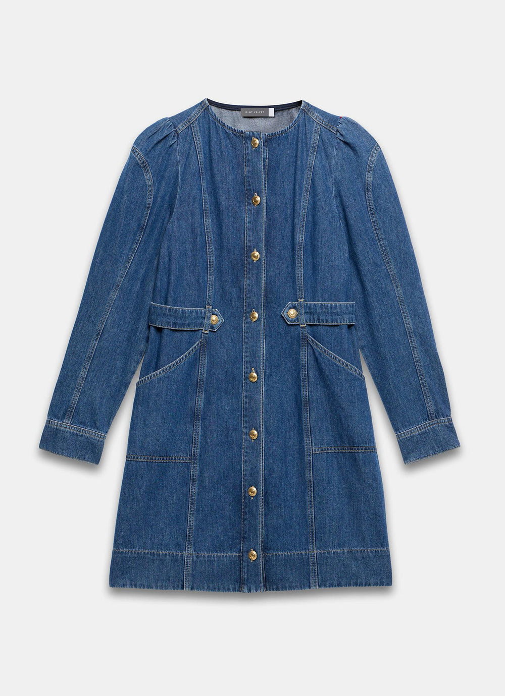 Indigo Denim Puff Sleeve Mini Dress  Mint Velvet