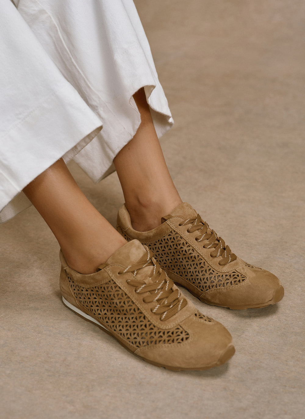 Talia Tan Suede Cut Detail Trainers
