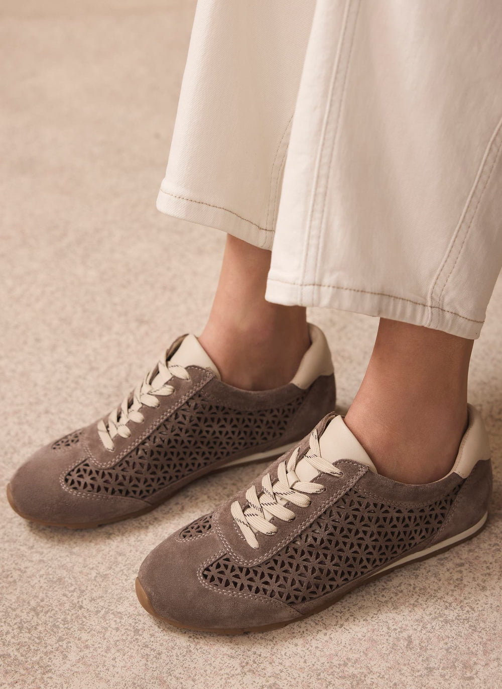 Talia Taupe Suede Cut Detail Trainers