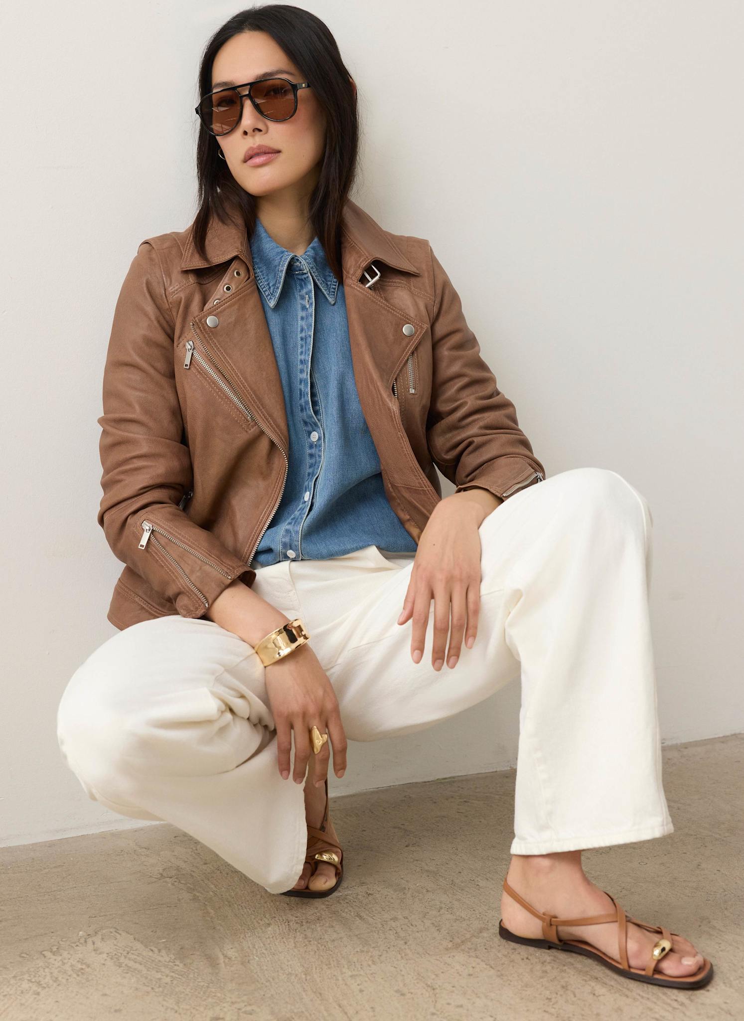 Leather Longline Biker Jacket