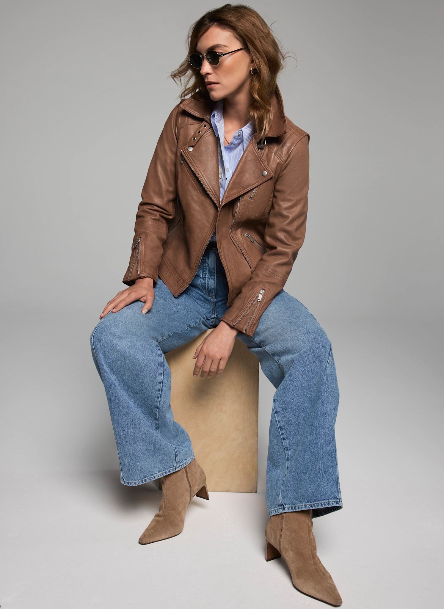 Tan Leather Longline Biker Jacket – Mint Velvet