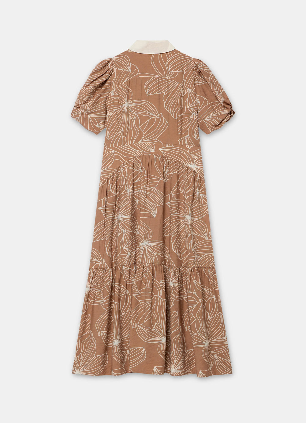 tan floral midi dress Beige Floral Chiffon Ruffle Tiered Maternity Midi Dress