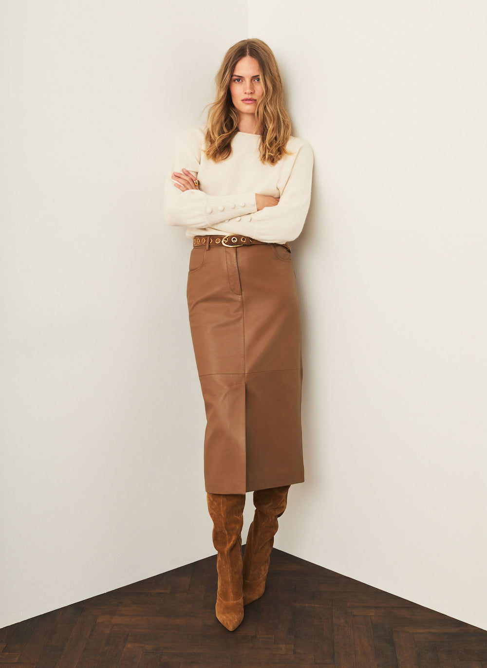 Tan Leather Pencil Skirt