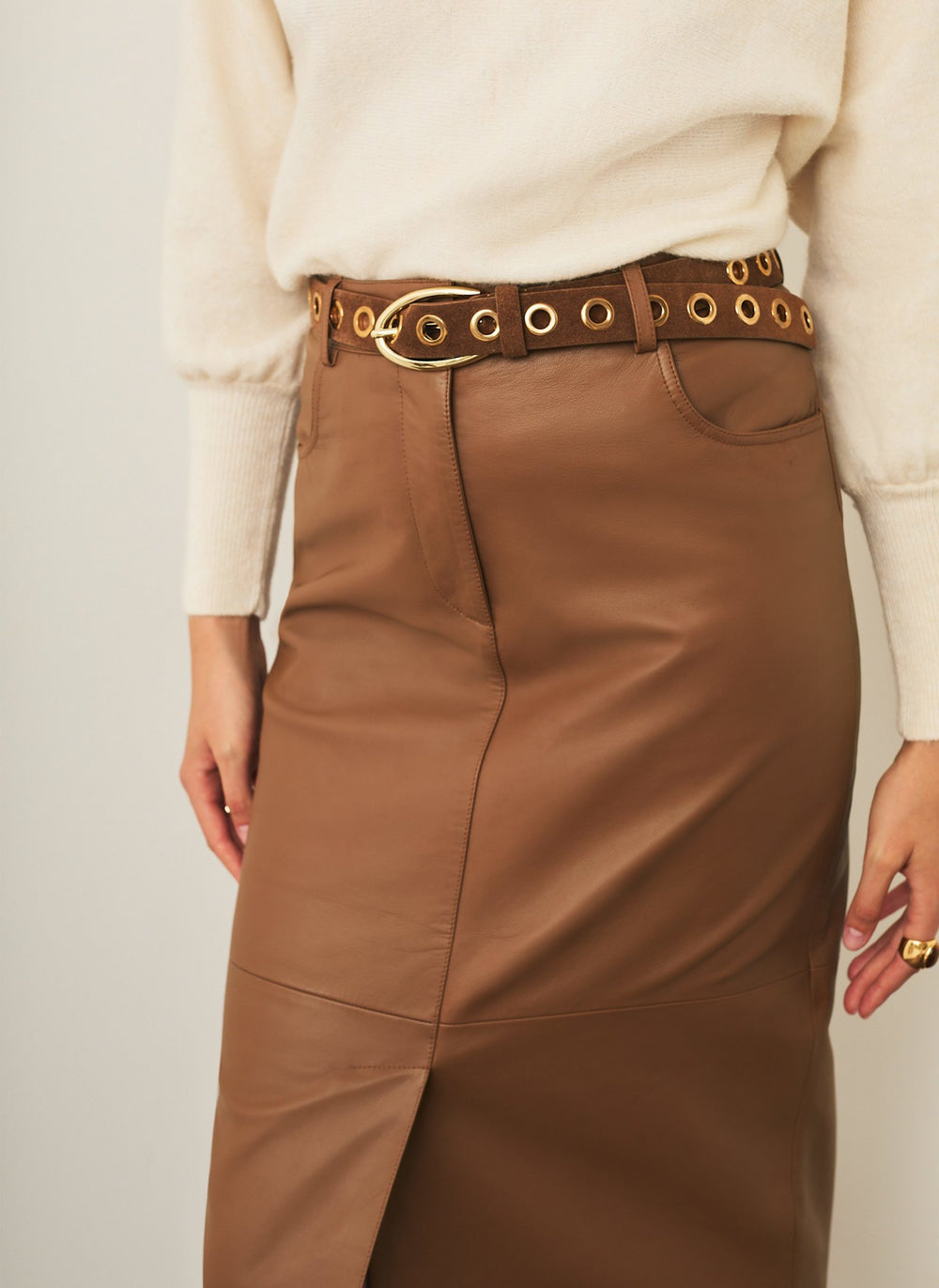 Tan Leather Pencil Skirt