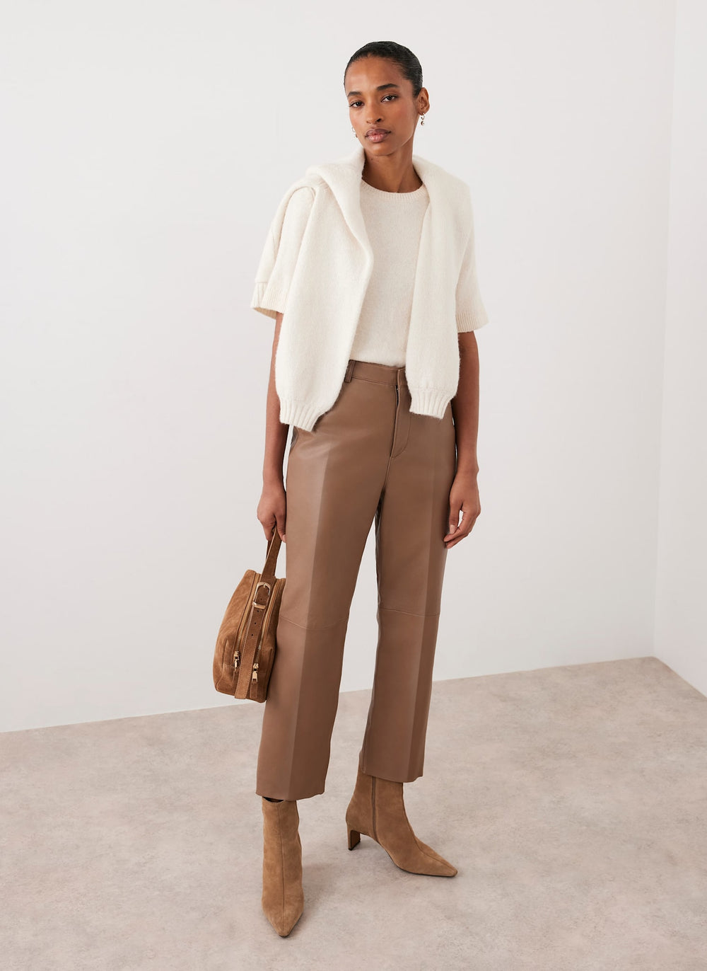 Tan Leather Tapered Trousers