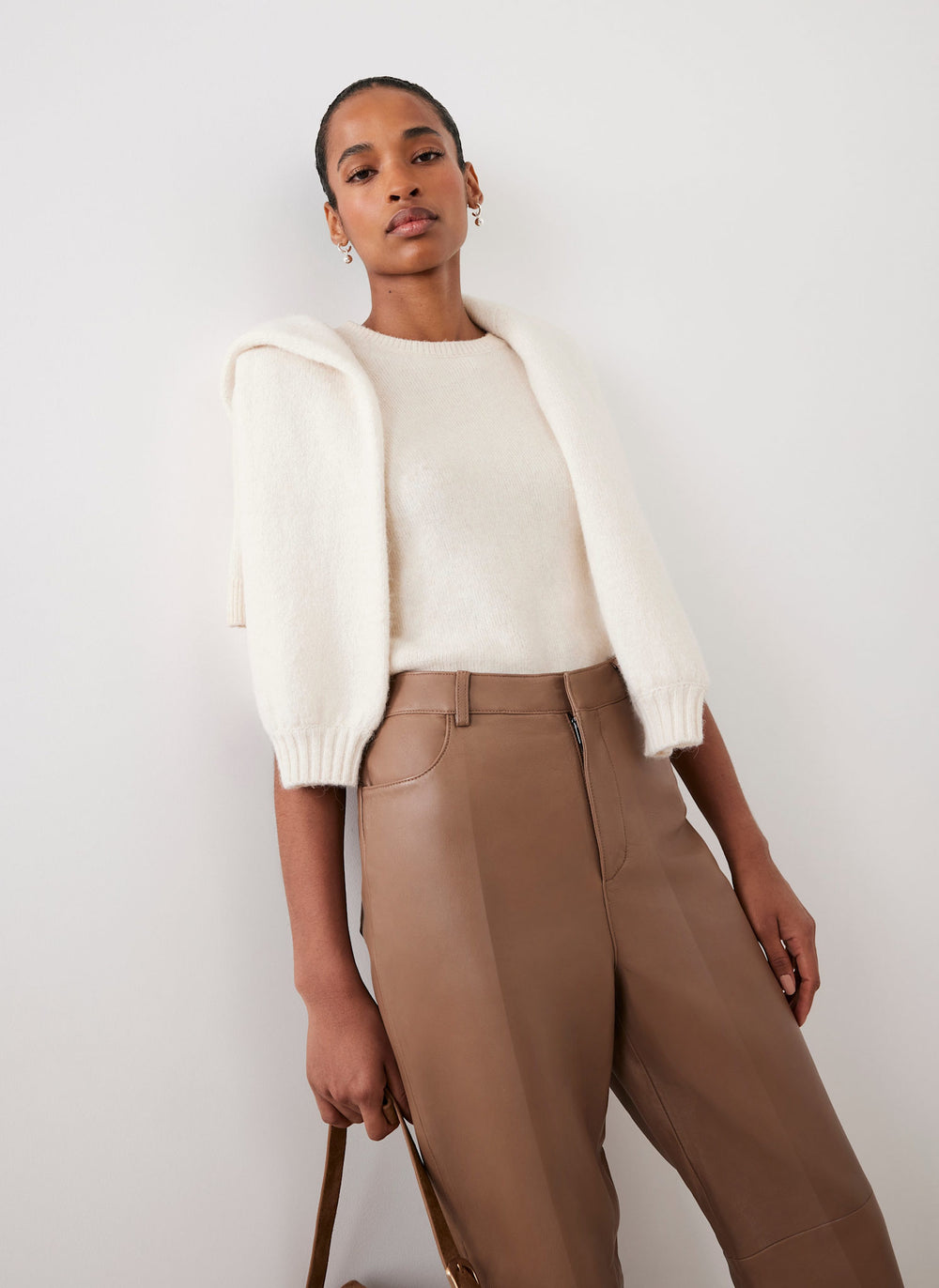 Tan Leather Tapered Trousers