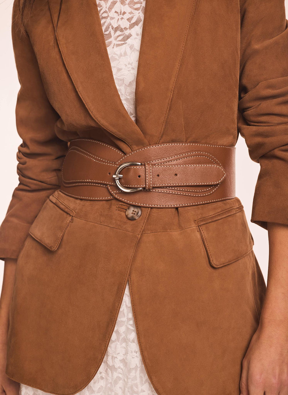 Tan Leather Wide Waist Belt