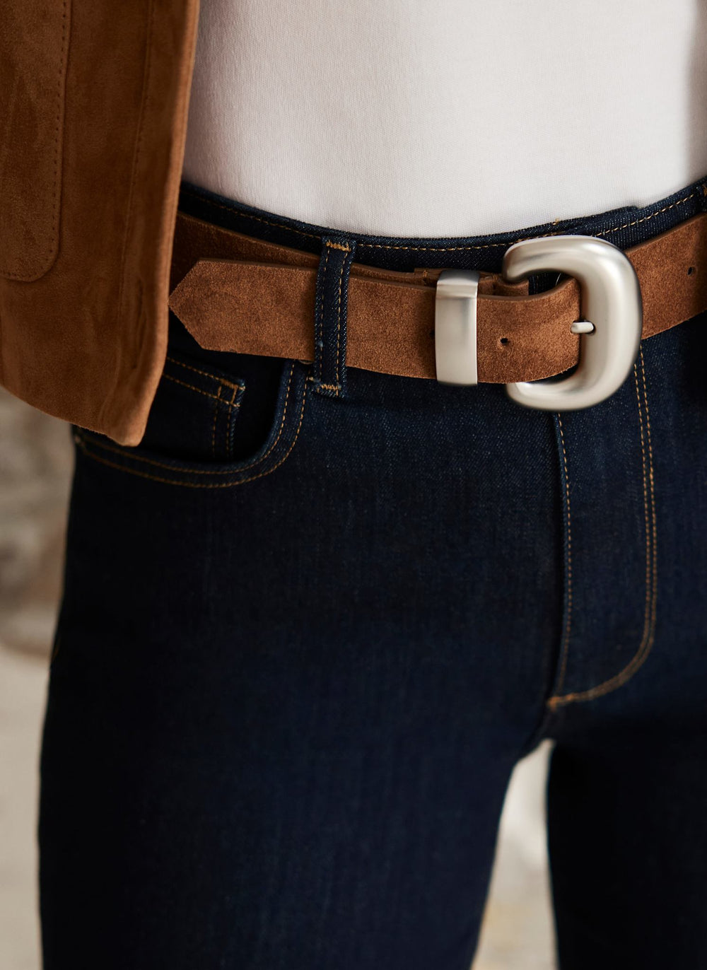 Tan Suede Statement Buckle Belt
