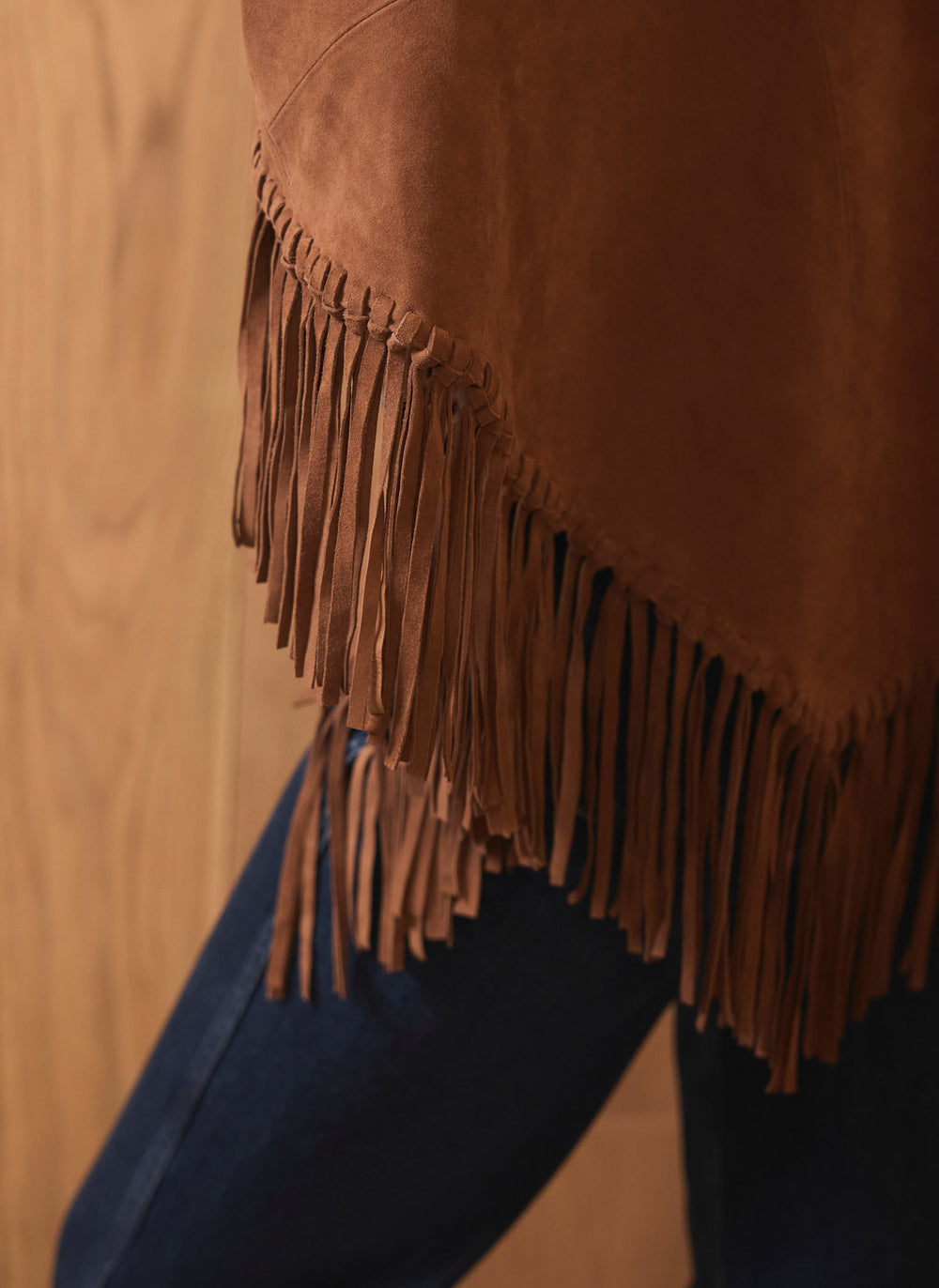 Tan Suede Fringed Shawl