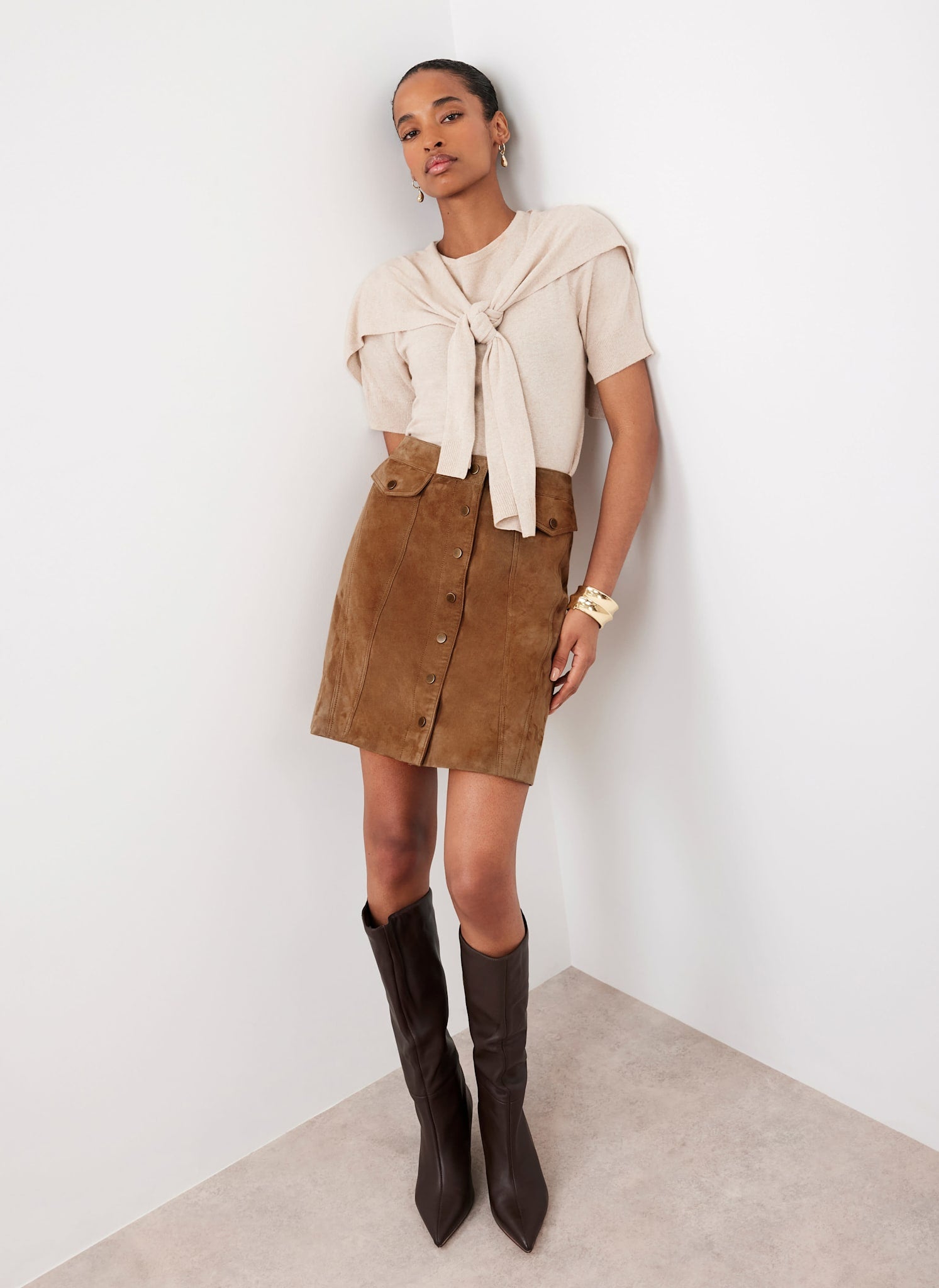 Tan Suede Mini Skirt