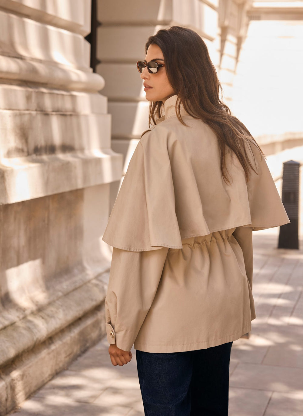 Neutral Cotton Cape Trench Jacket