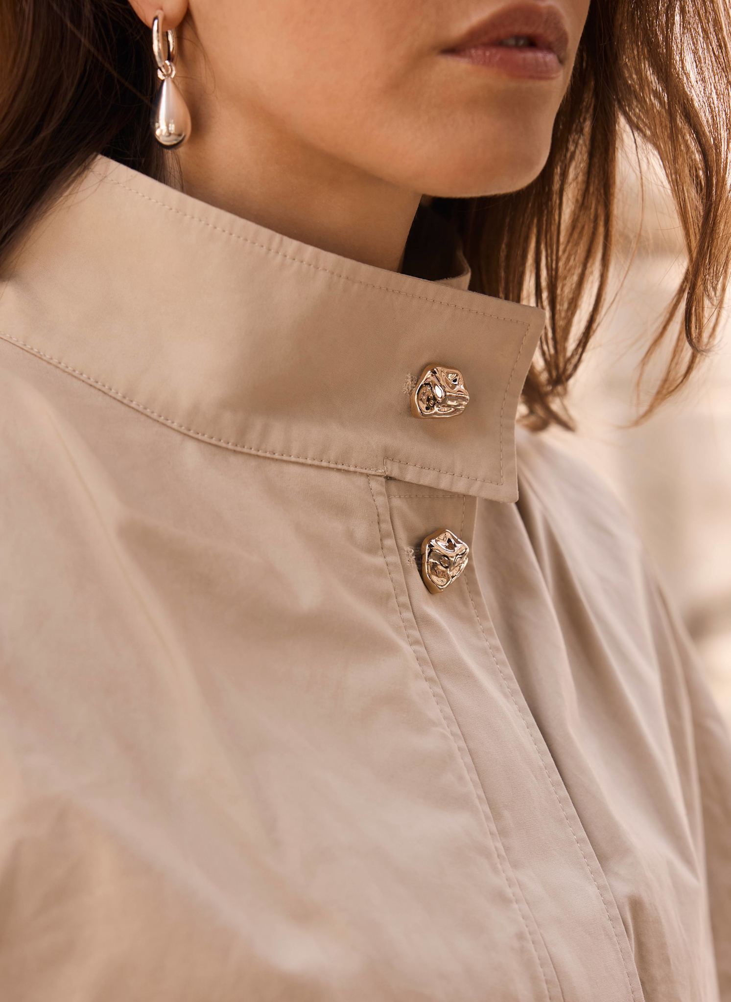 Neutral Cotton Cape Trench Jacket – Mint Velvet