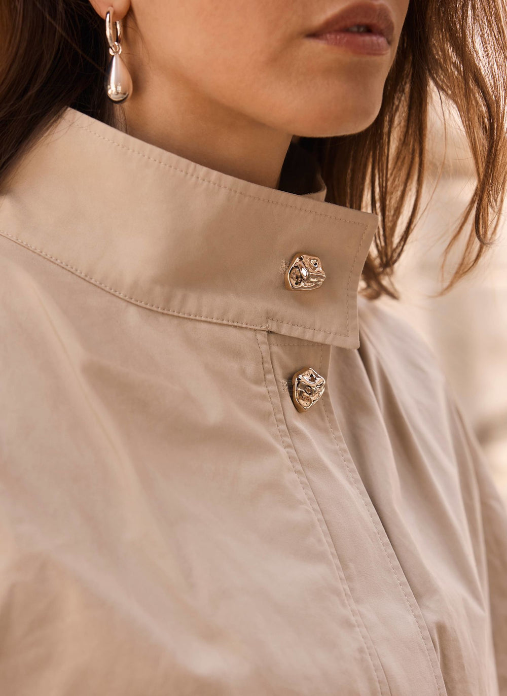 Neutral Cotton Cape Trench Jacket