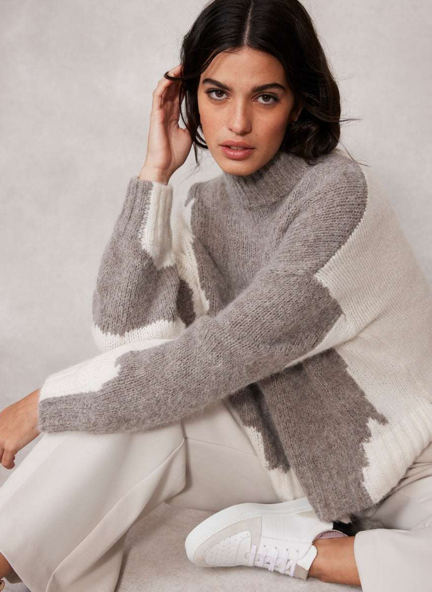 Taupe Colour Block Jumper – Mint Velvet