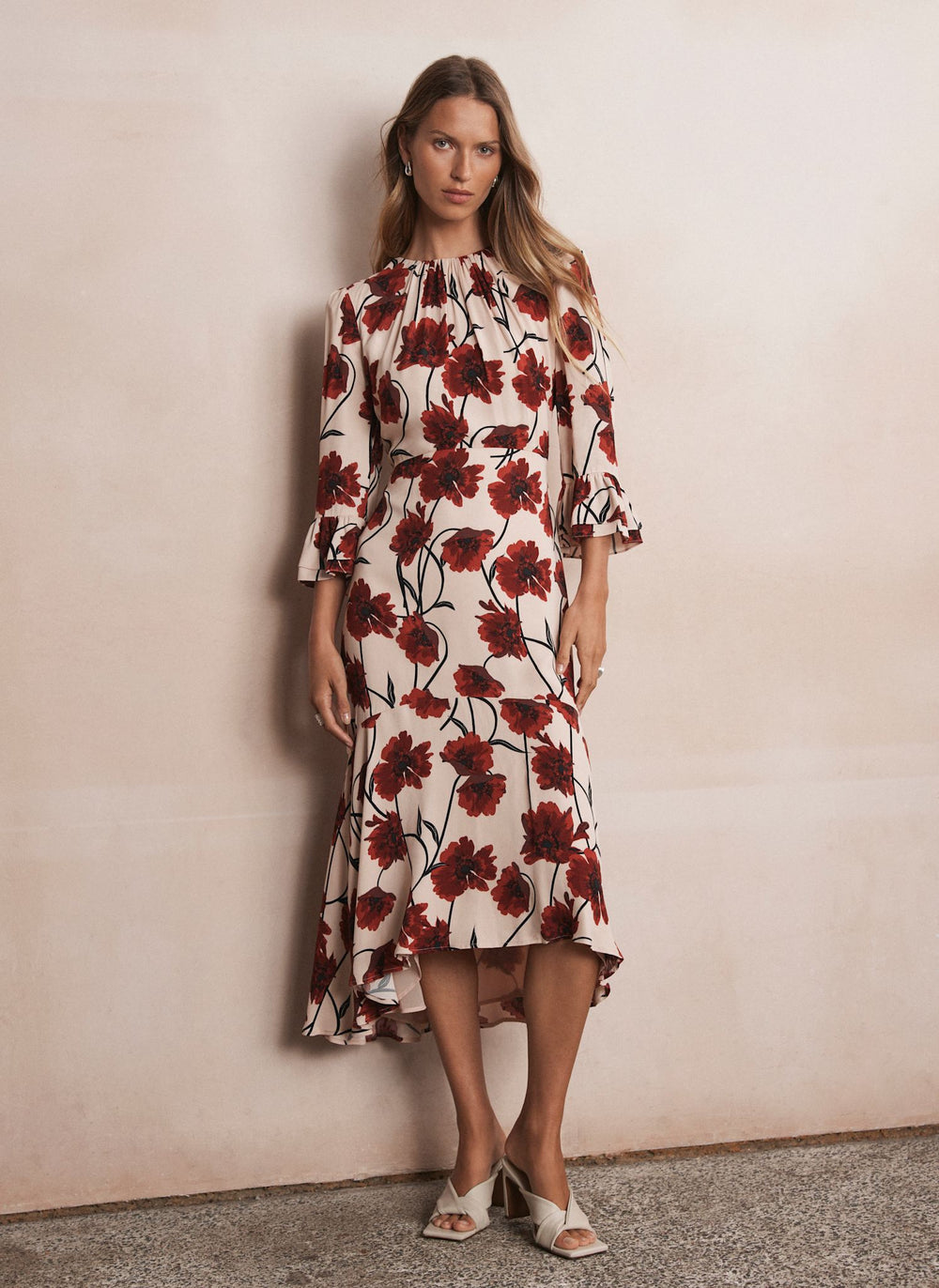 mint velvet ruffle midi dress Neutral Floral Print Midi Dress – Mint Velvet