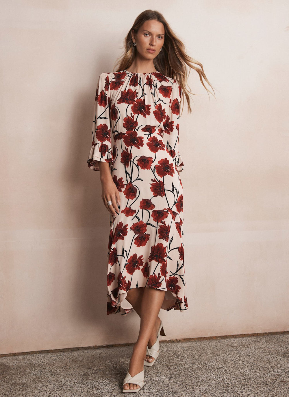 mint velvet green floral print midi dress Neutral Floral Print Midi Dress – Mint Velvet