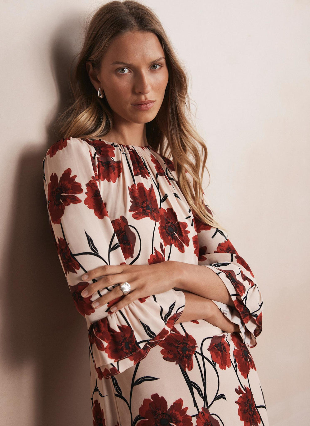 Neutral Floral Print Midi Dress – Mint Velvet