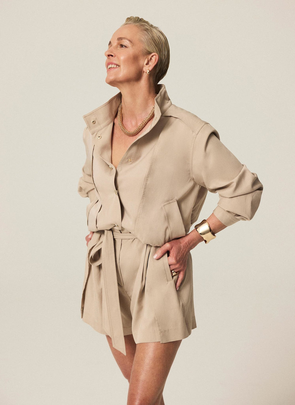 Neutral Tie Waist Shorts