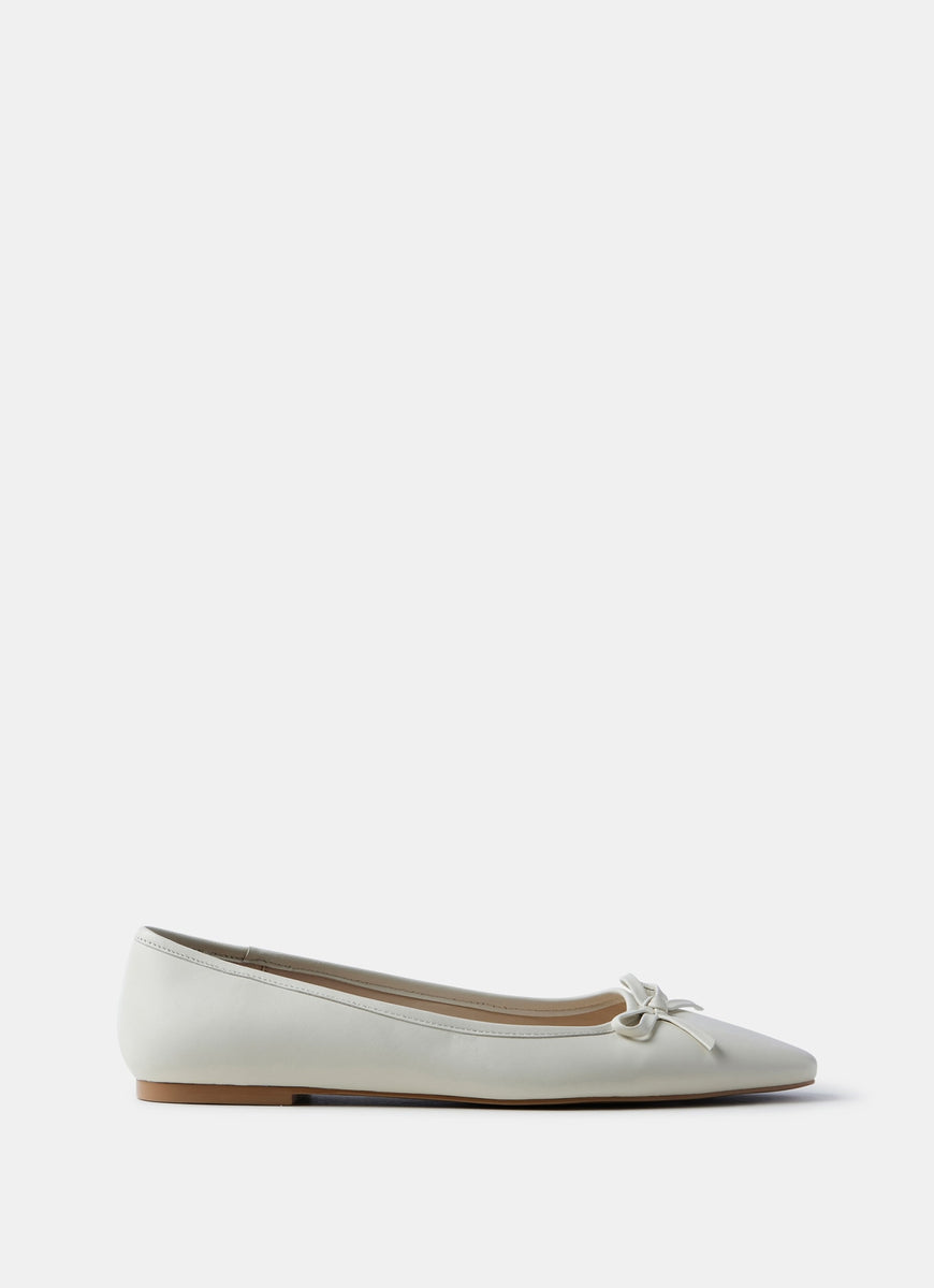 Cream Leather Bow Ballet Flats Mint Velvet