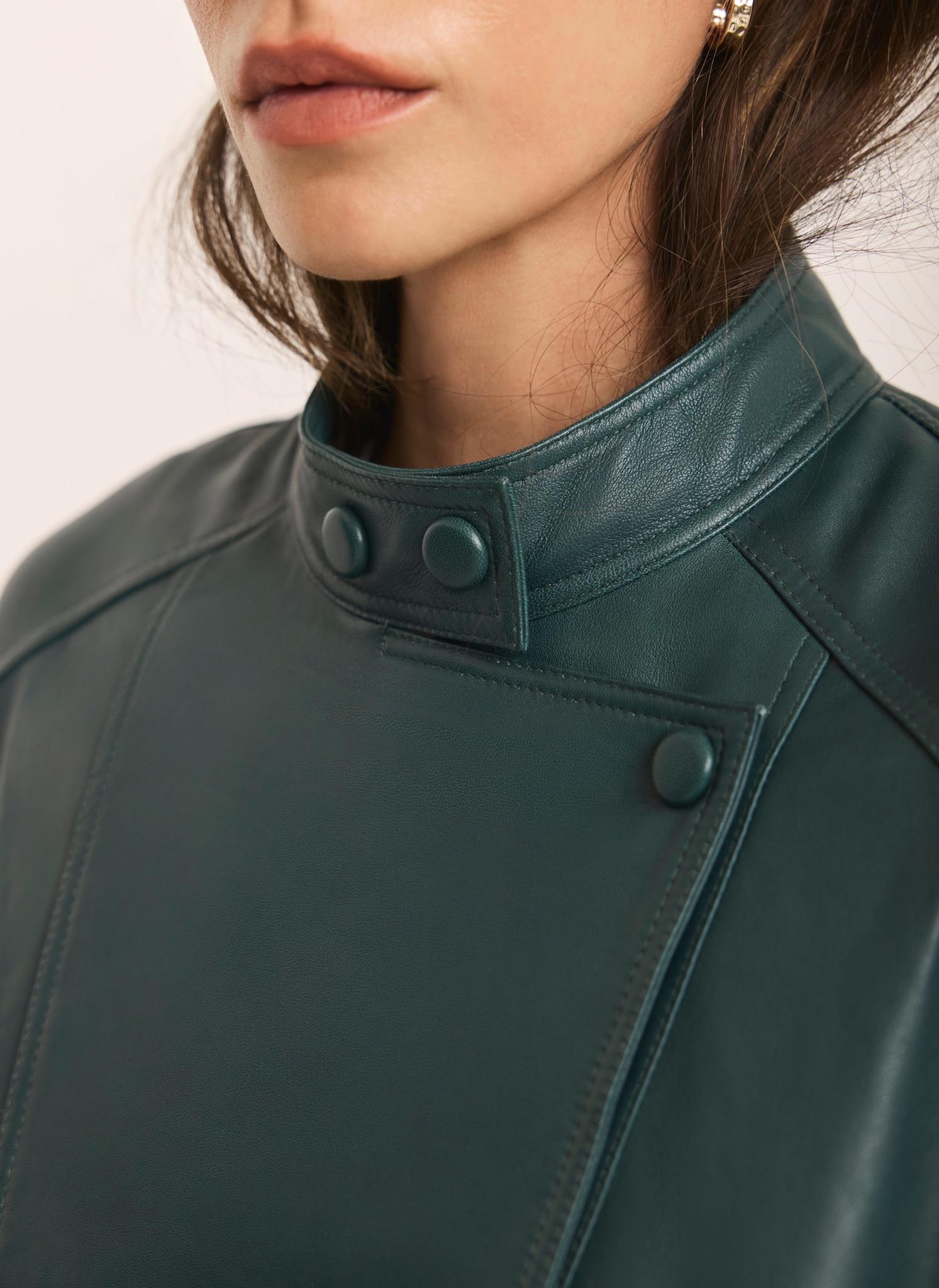 Teal Leather Cropped Pilot Bomber Jacket – Mint Velvet