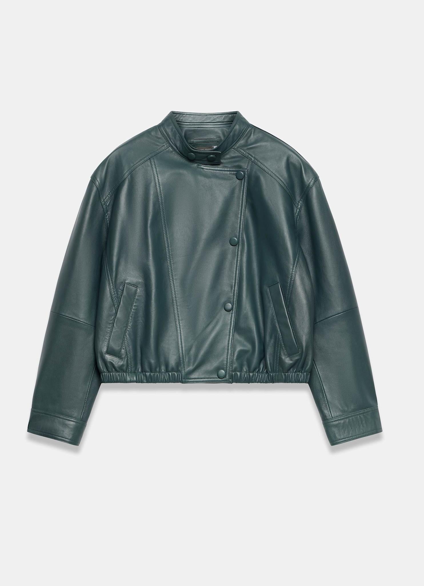 Teal Leather Cropped Pilot Bomber Jacket – Mint Velvet