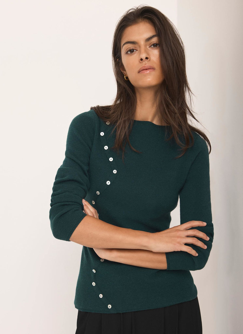 Teal Cotton Blend Button Detail Jumper