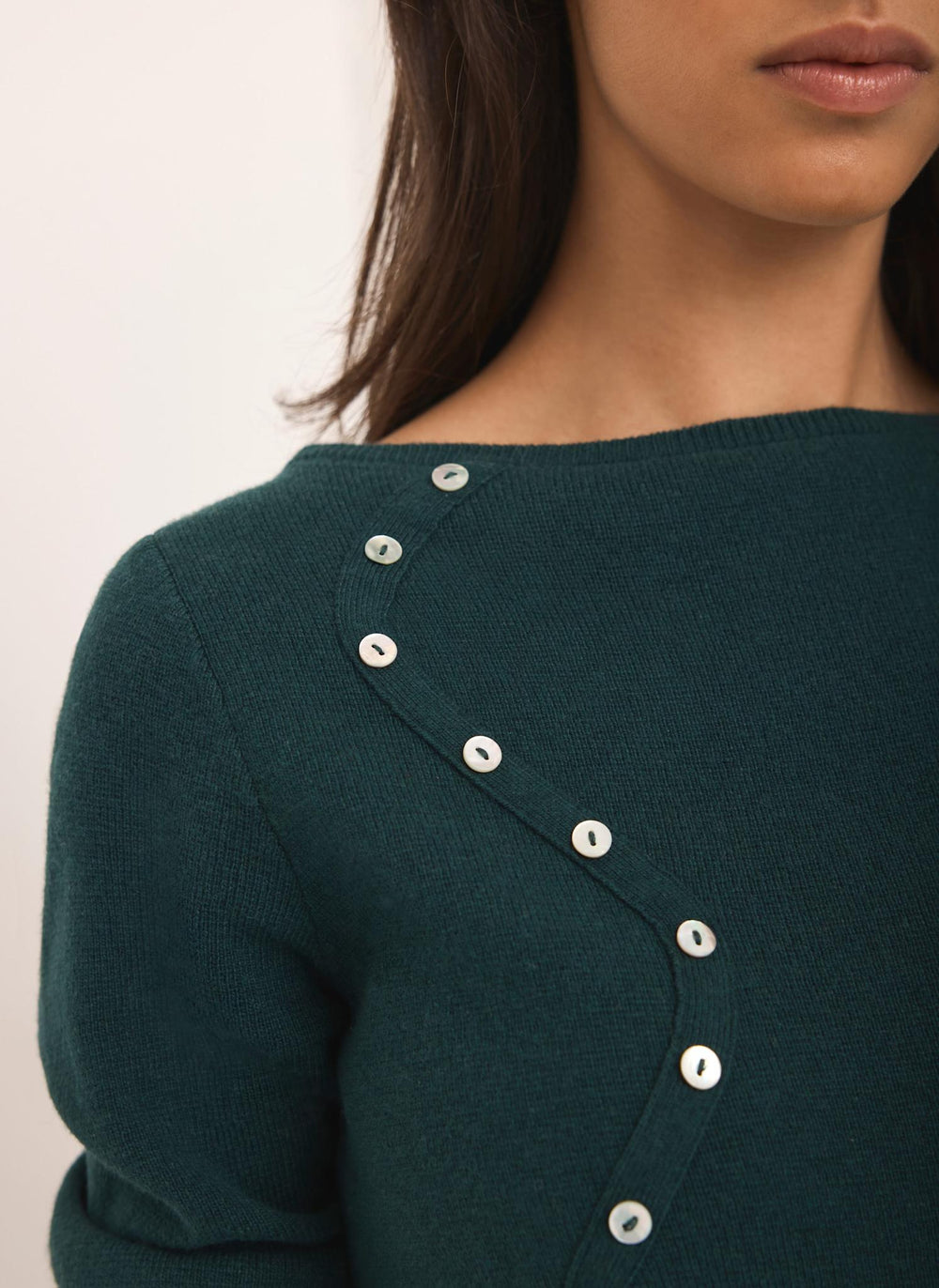 Teal Cotton Blend Button Detail Jumper