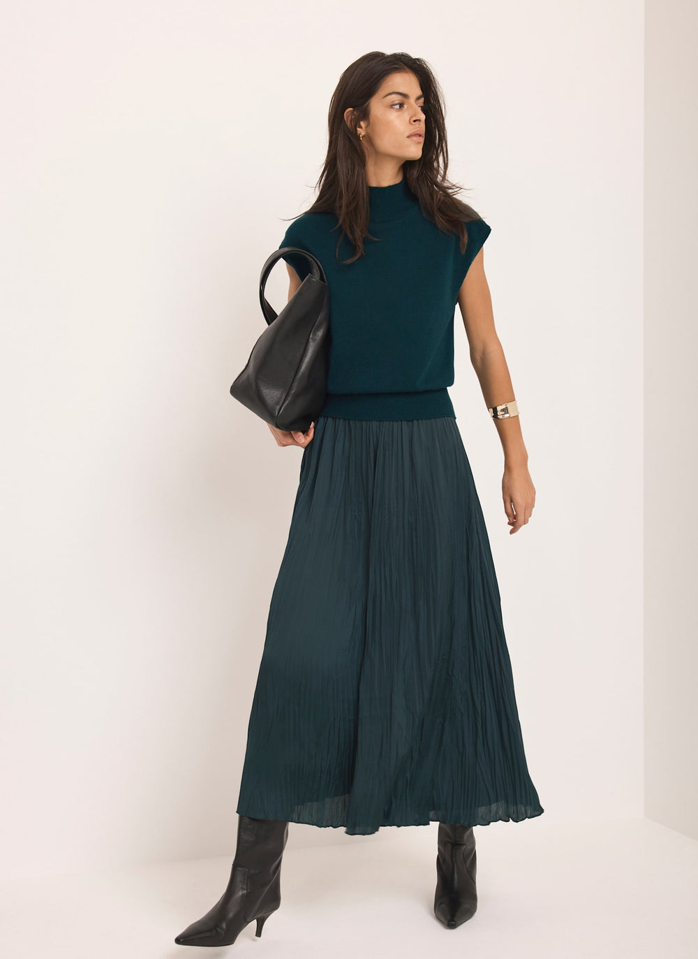 Teal Crinkle Maxi Skirt