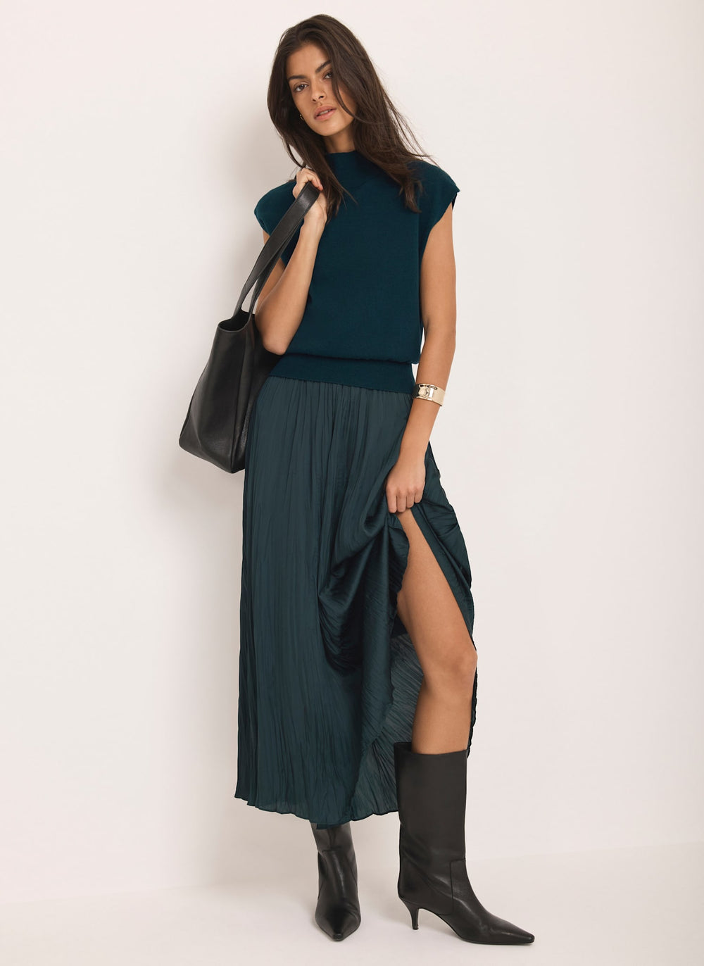 Teal Crinkle Maxi Skirt