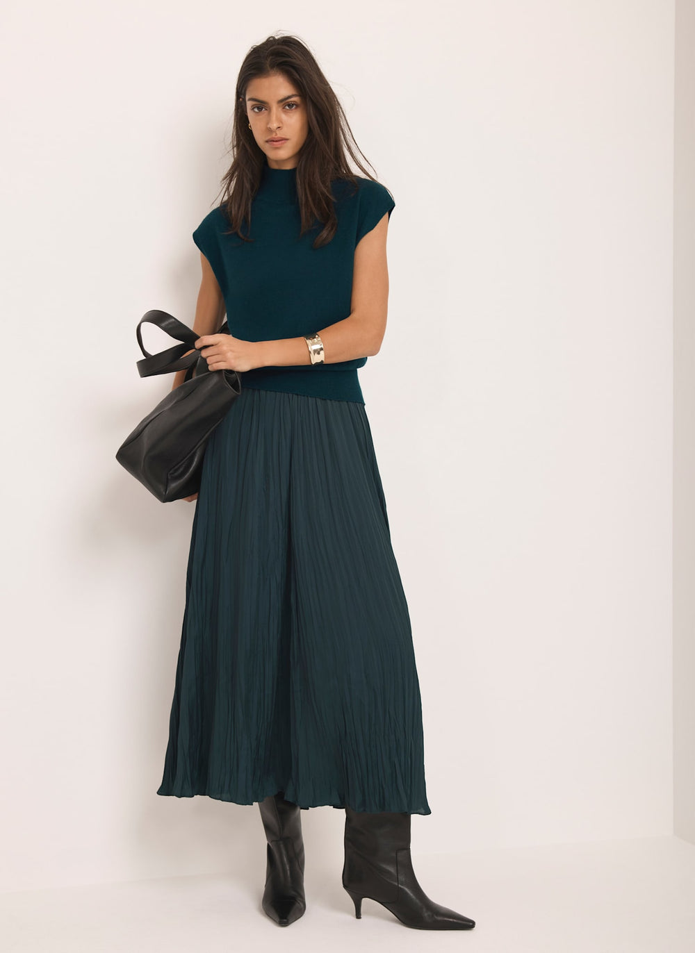Teal Crinkle Maxi Skirt