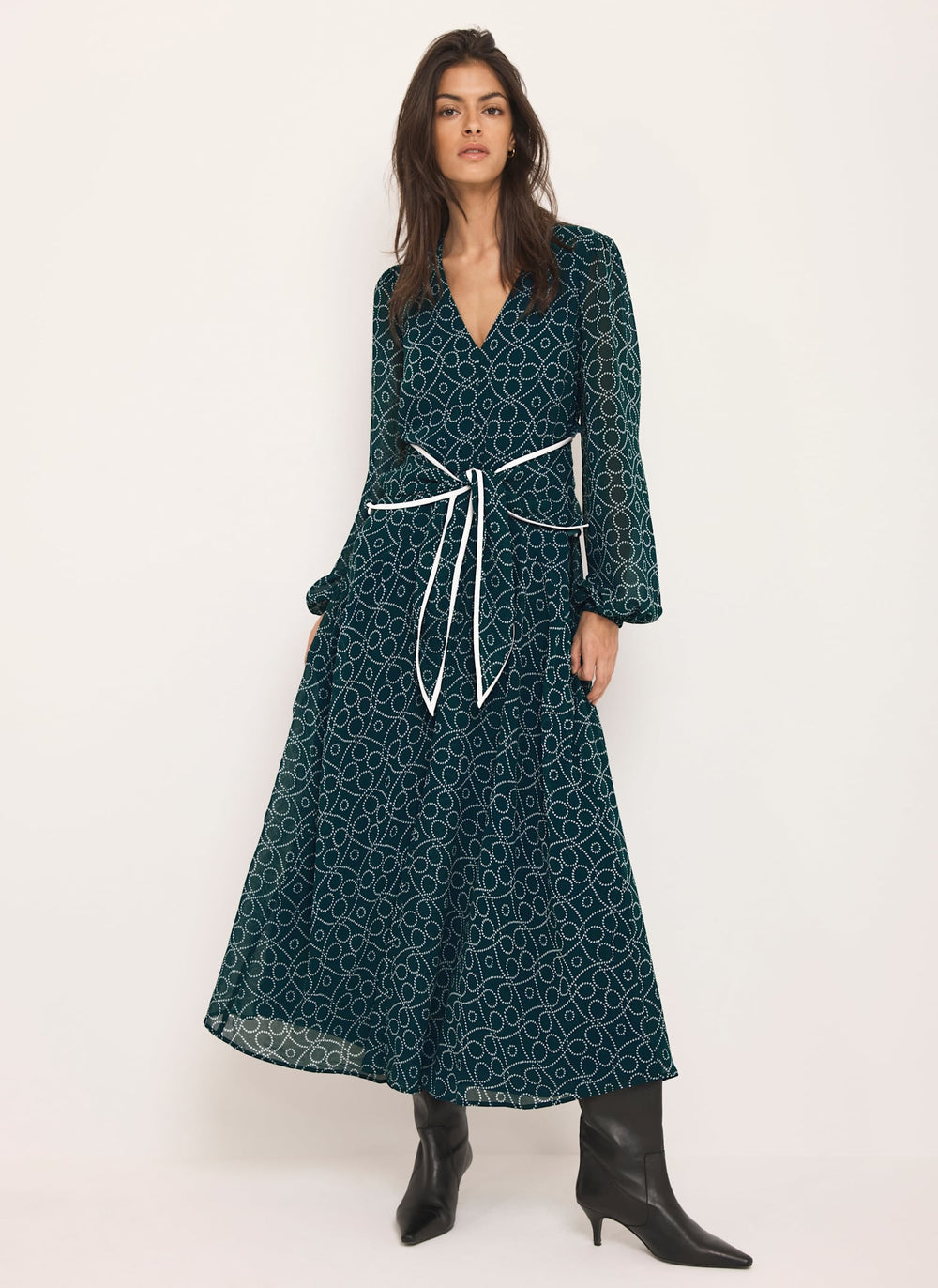 Teal Print Tie Maxi Dress