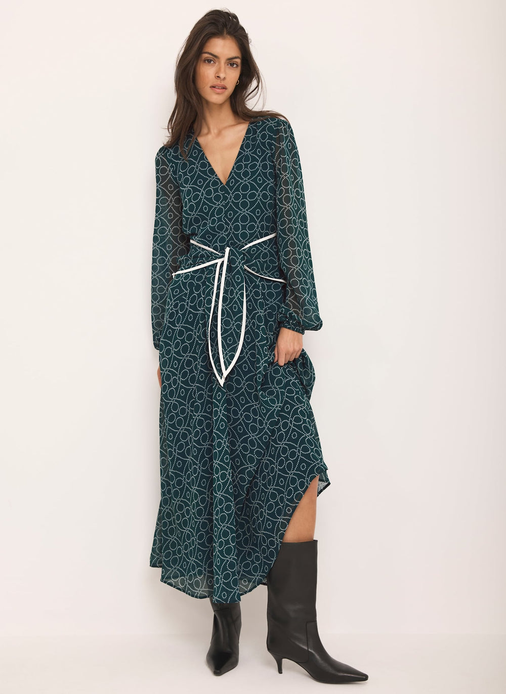Teal Print Tie Maxi Dress
