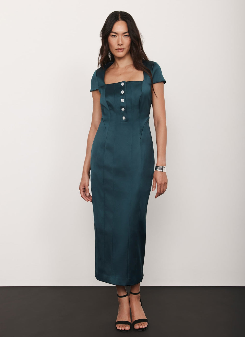 Green Satin Midi Dress – Mint Velvet