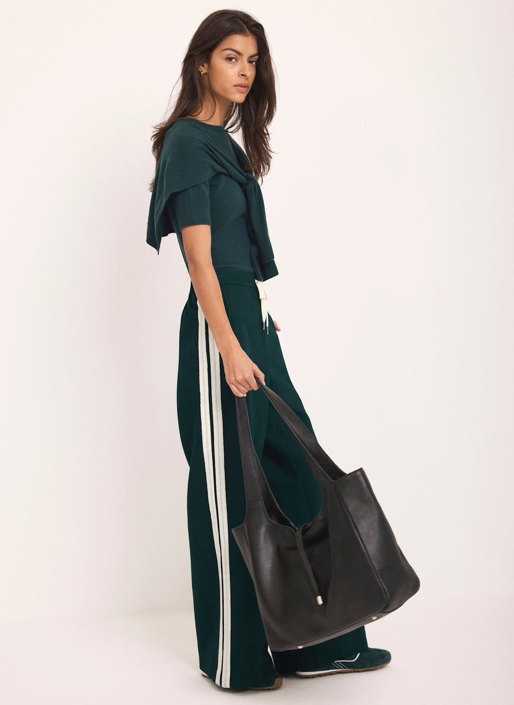 Teal Side Stripe Wide Trousers