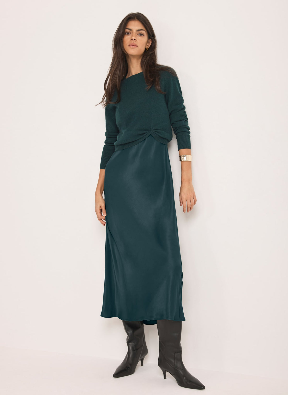 Teal Layered Satin Midi Dress  Mint Velvet