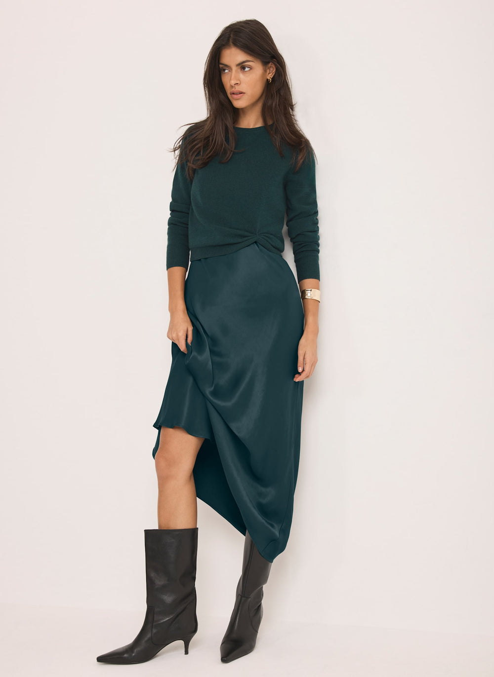 Mint Velvet Women's Layered Satin Midi Dress - Green - Size L Mint Velvet Women's Layered Satin Midi Dress - Green - Size L