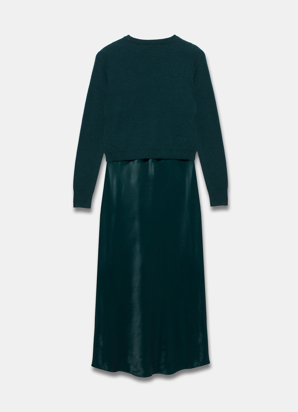 teal long sleeve midi dress Teal Layered Satin Midi Dress – Mint Velvet