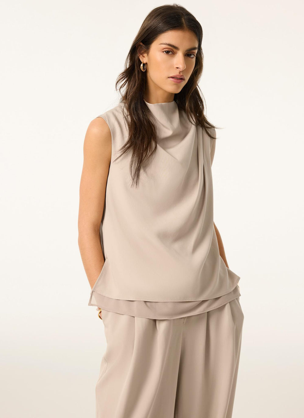 Neutral Cowl Neck Top