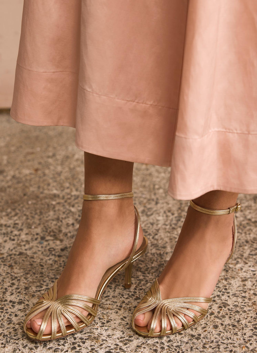 Tess Gold Leather Strappy Heels