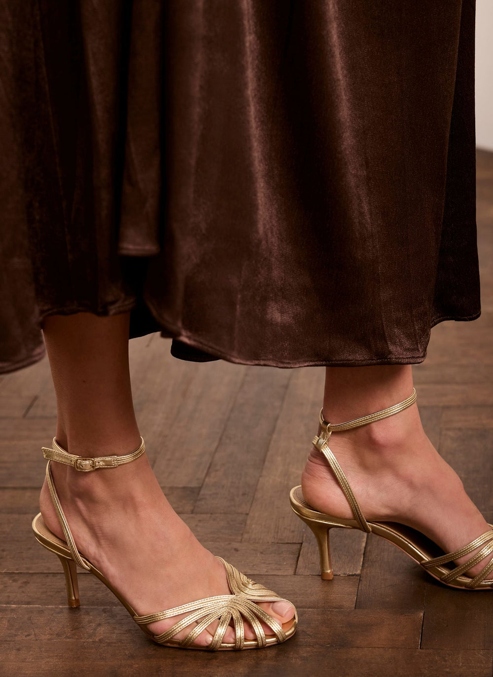 Tess Gold Leather Strappy Heels