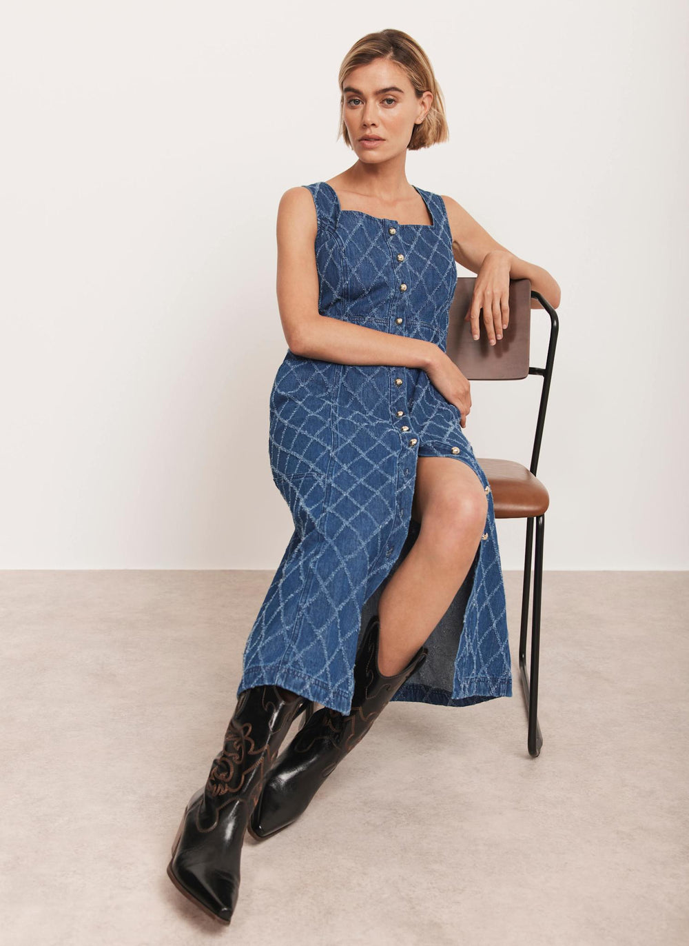 Indigo Denim Midi Dress