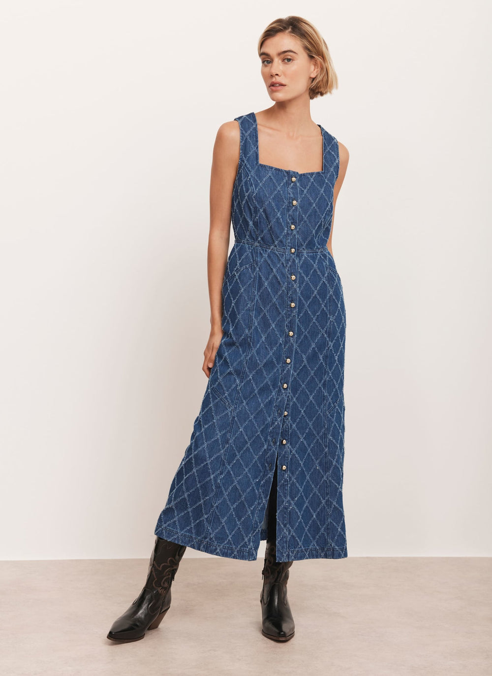 Indigo Denim Midi Dress