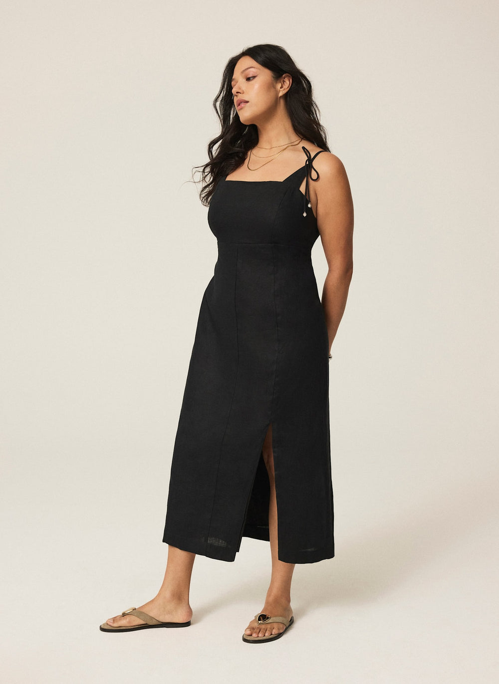Black Linen Bow Detail Midi Dress Mint Velvet Black Linen Bow Detail Midi Dress Mint Velvet