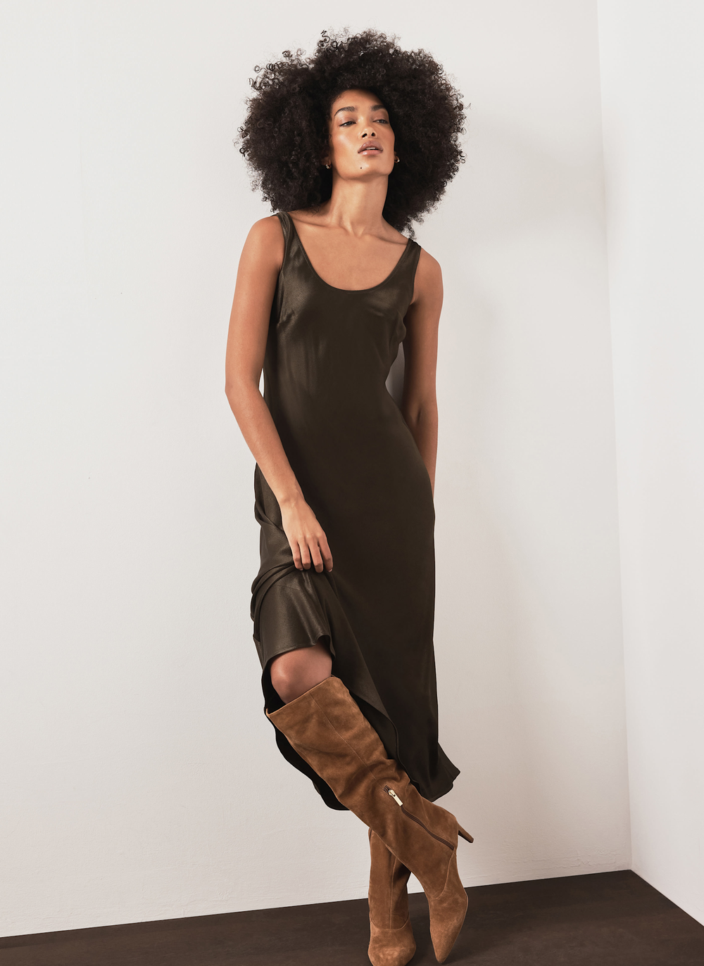 Khaki 2-in-1 Midi Dress